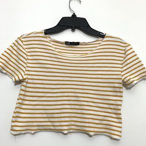 zara yellow stripe crop top size medium